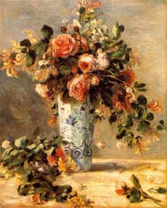 Roses et jasmin-dans le vase de Delft - Renoir